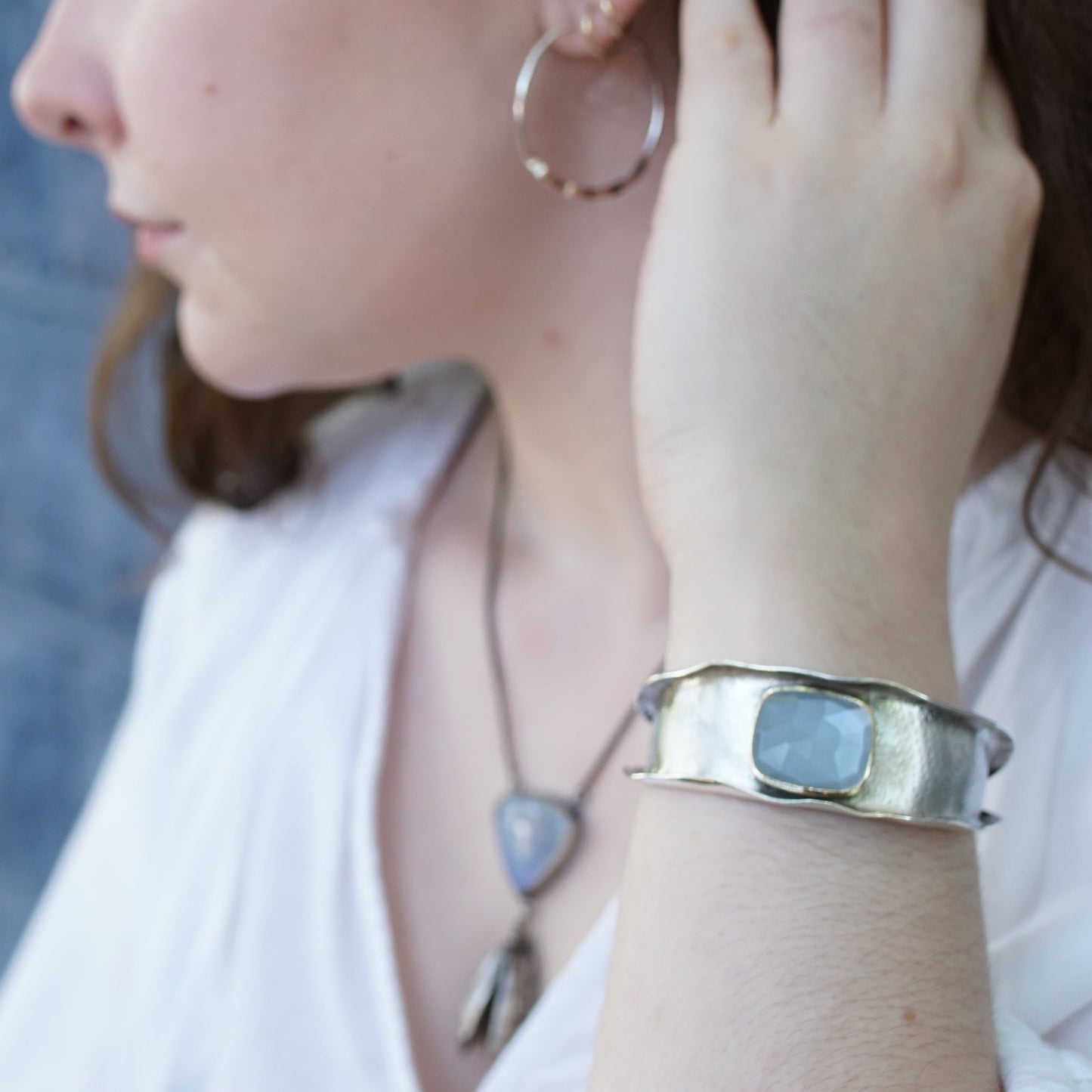 Moonstone Cuff with 14k Gold Bezel
