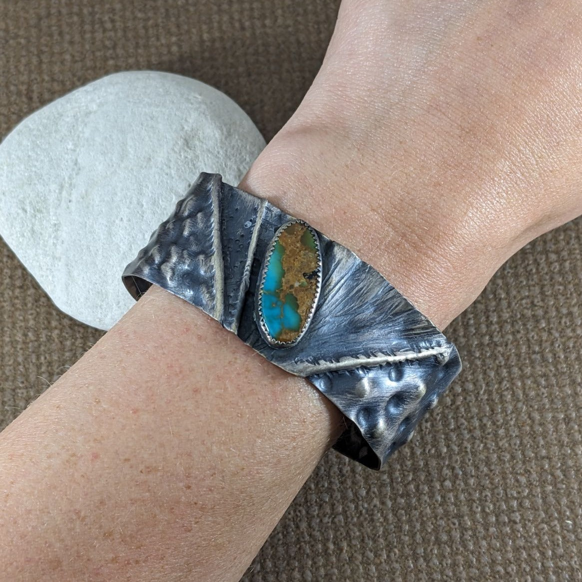Fold Form Sterling Silver Cuff with Turquoise