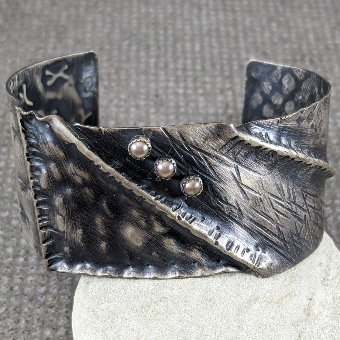 Fold Form Sterling Silver Cuff with Freshwater Pearls