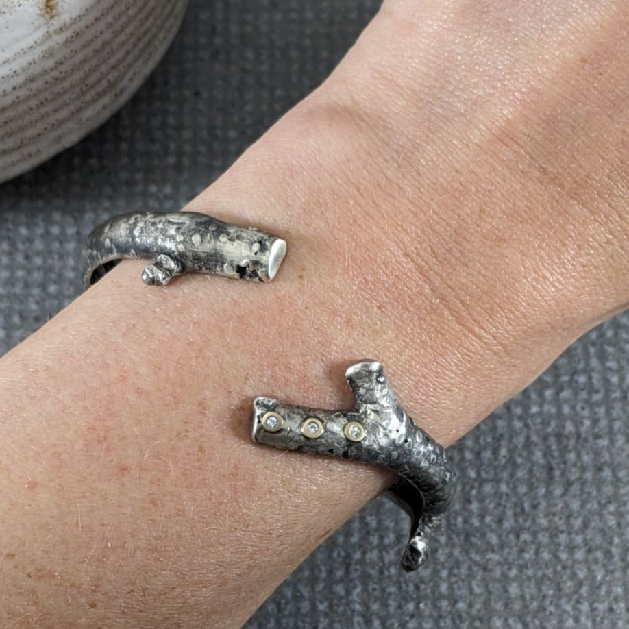 Birch Cuff with Diamonds in 14k Gold
