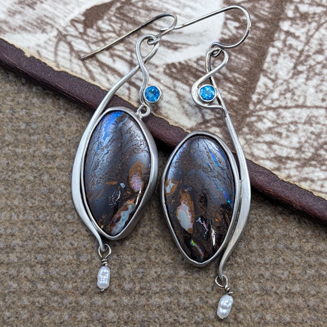 Boulder Opal and Apatite Earrings