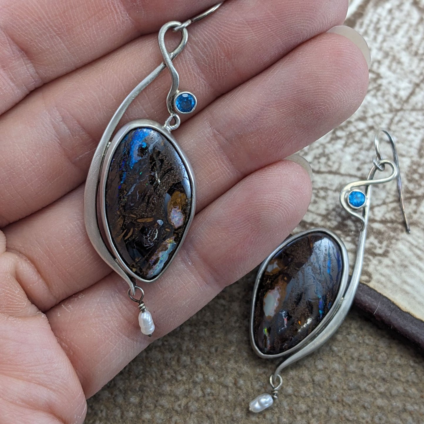 Boulder Opal and Apatite Earrings