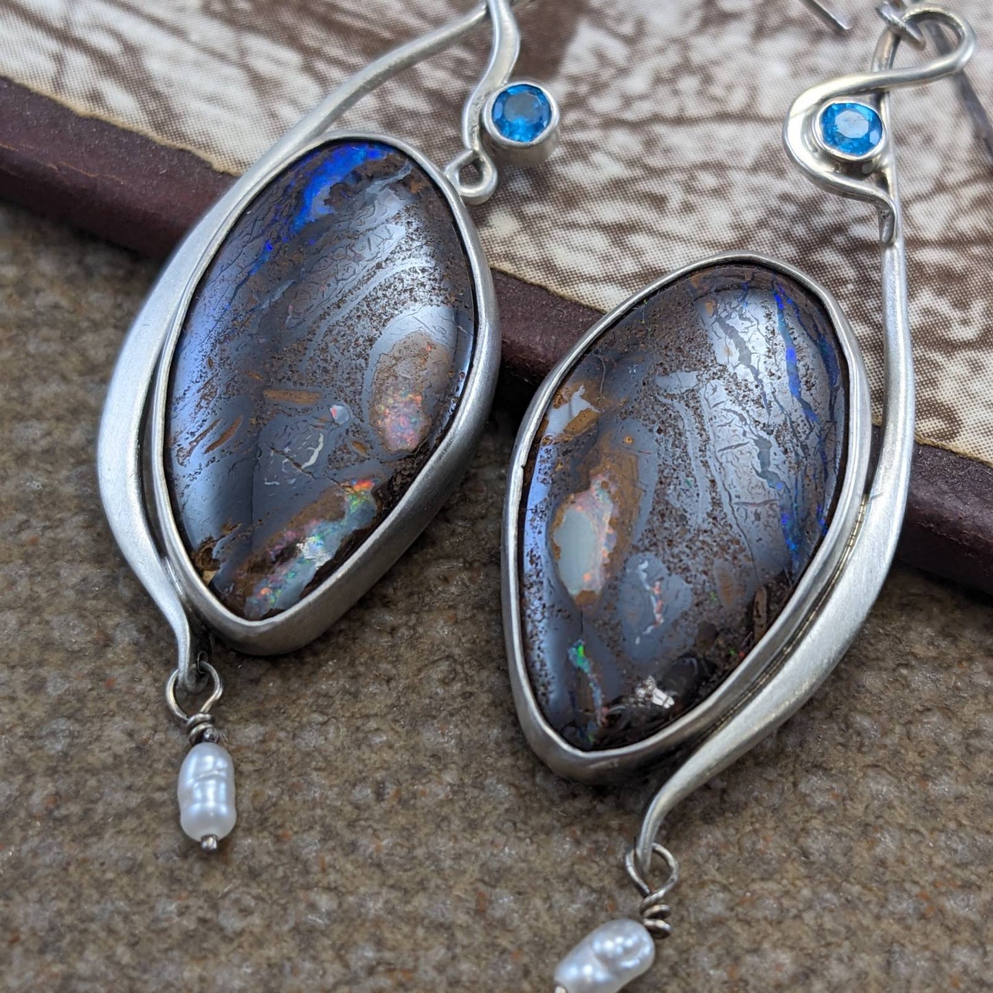 Boulder Opal and Apatite Earrings