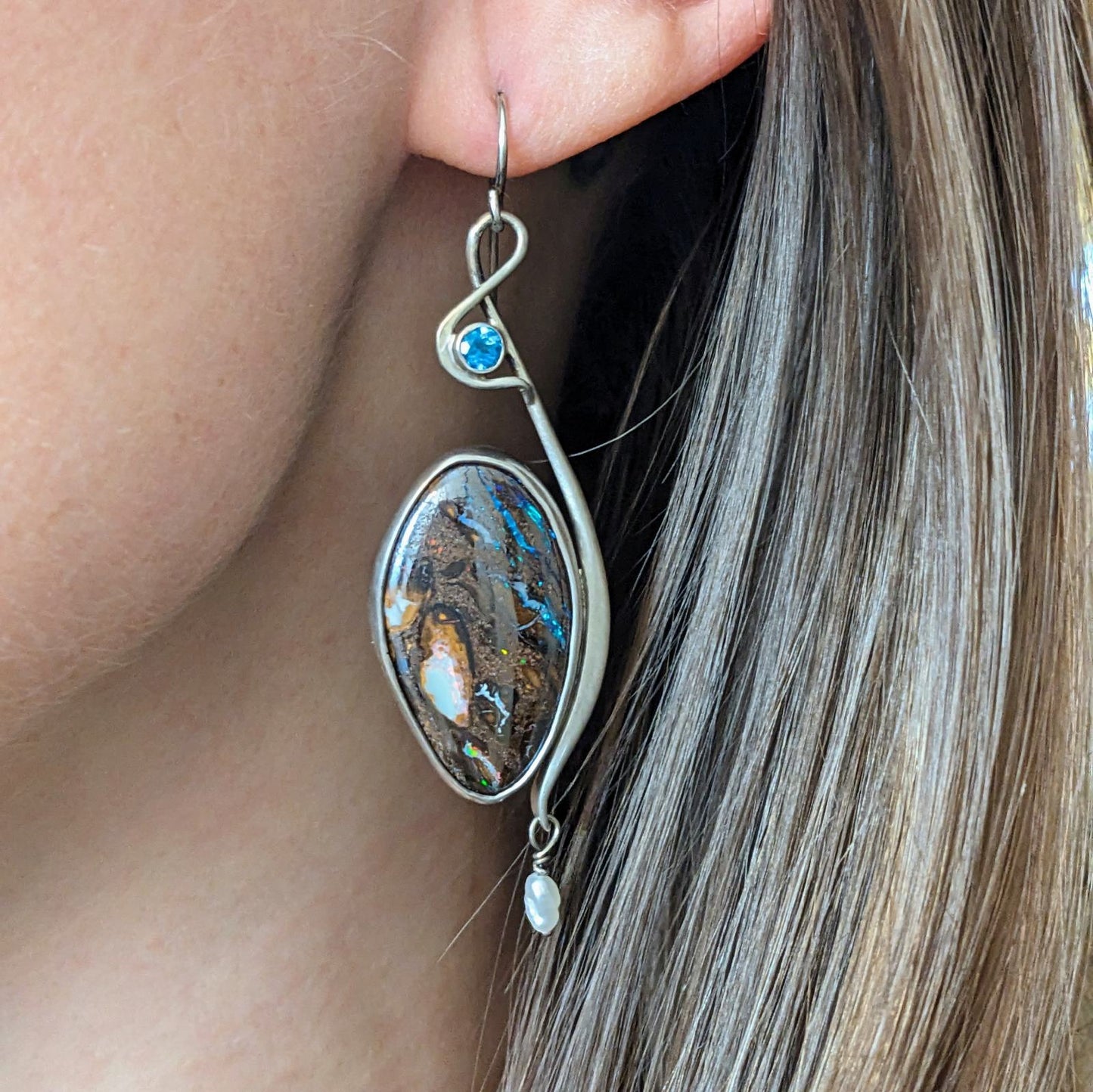 Boulder Opal and Apatite Earrings