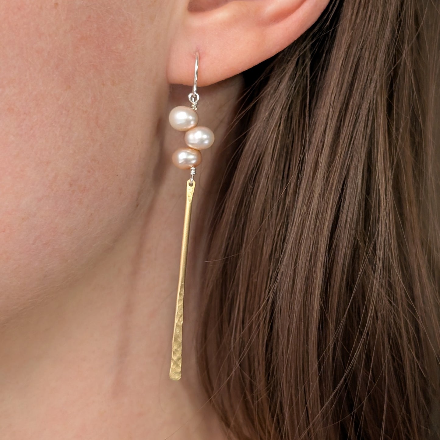 Freshwater Pearl and Brass Earrings