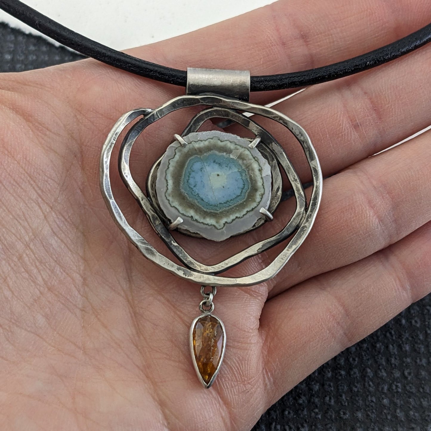 Blue Calcite and Kyanite Pendant