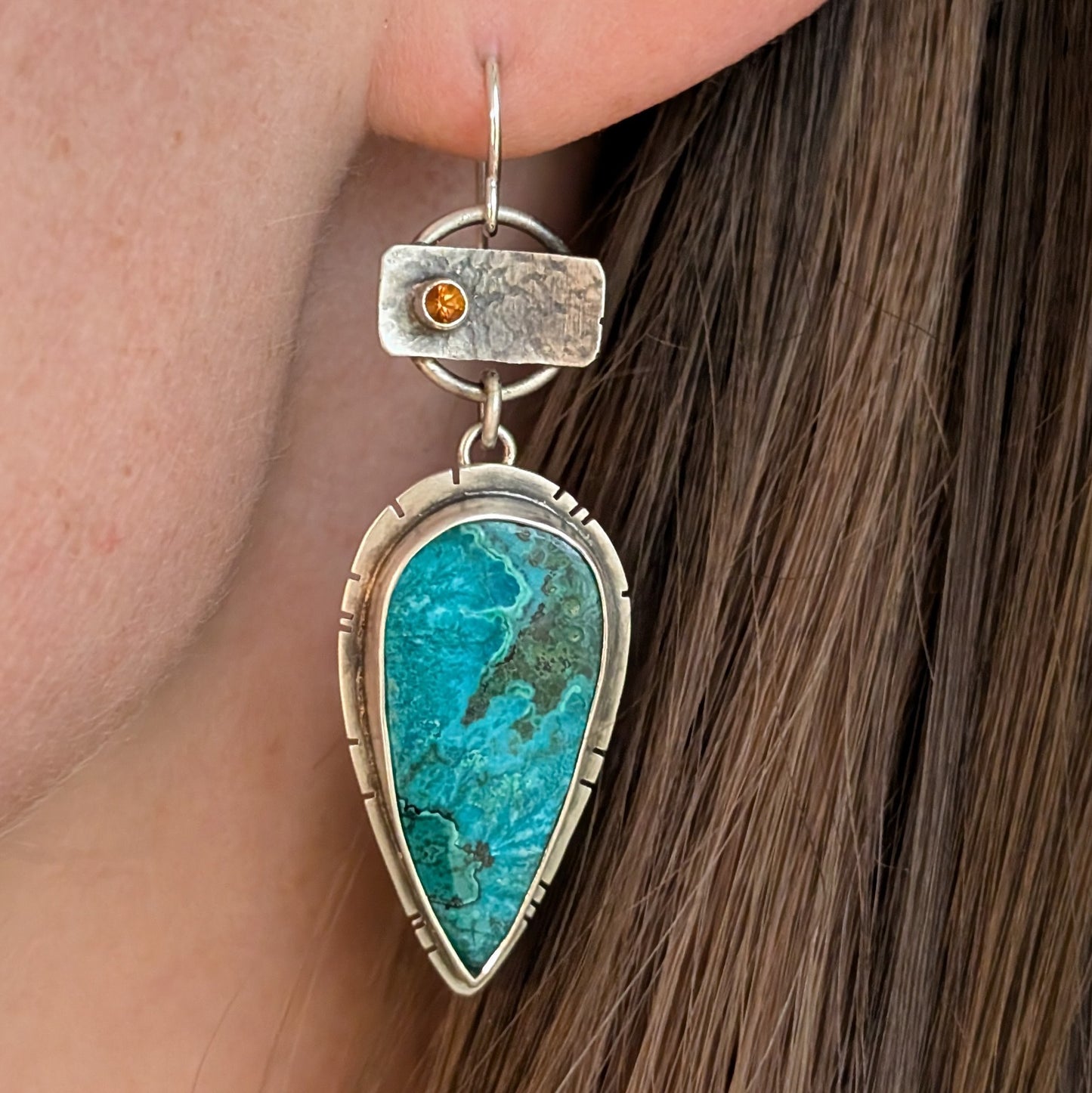 Chrysocolla and Garnet Earrings