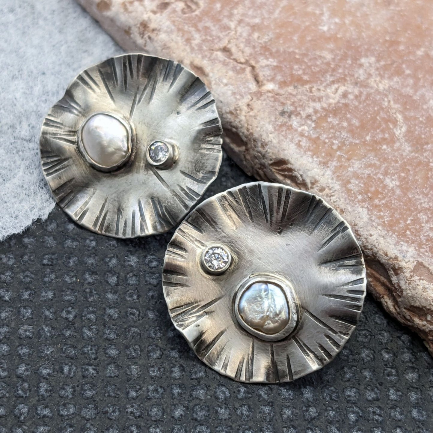 Cornflake Pearl and Cubic Zirconia Earrings