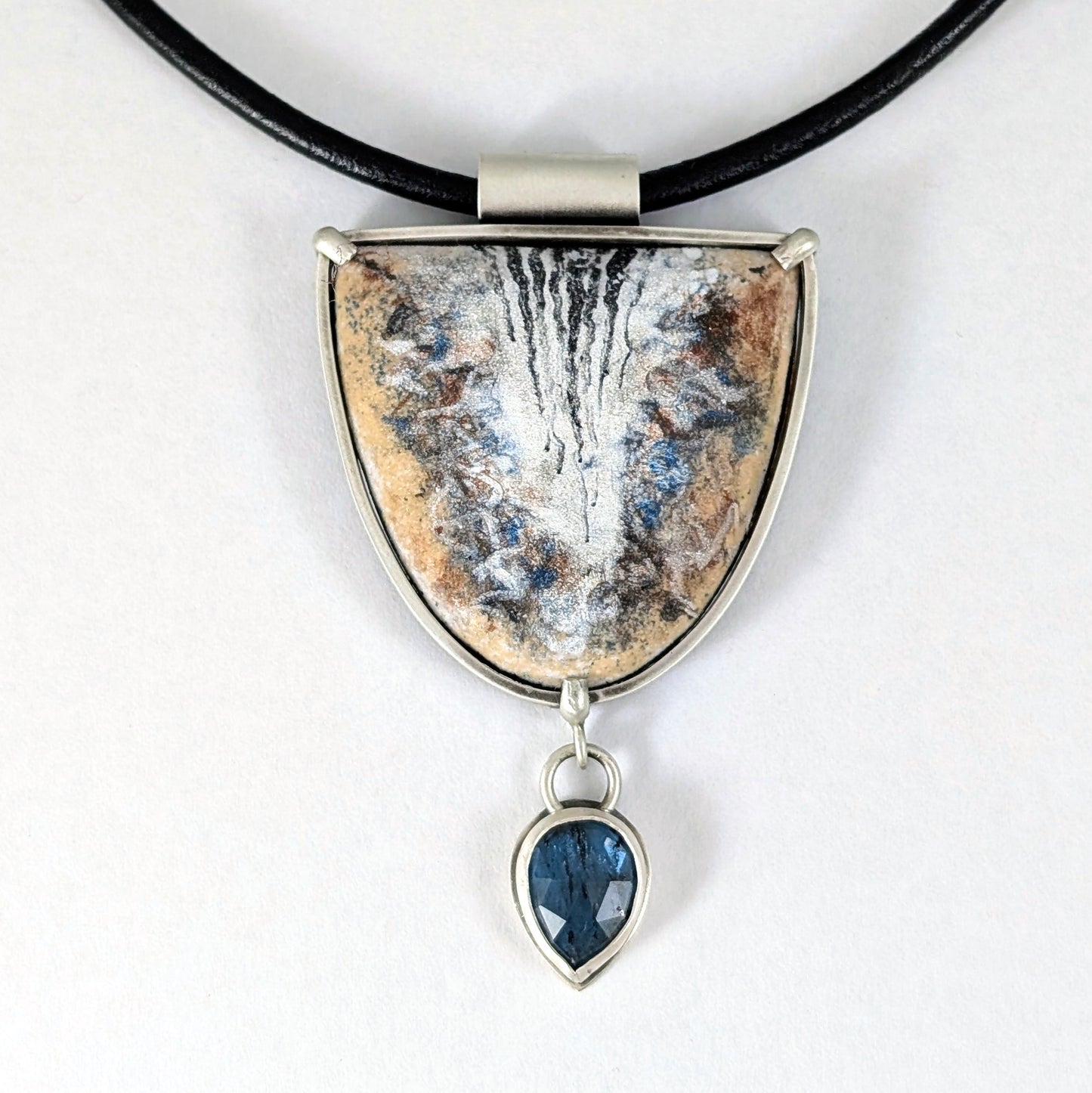 Enamel Shell and Teal Kyanite Necklace