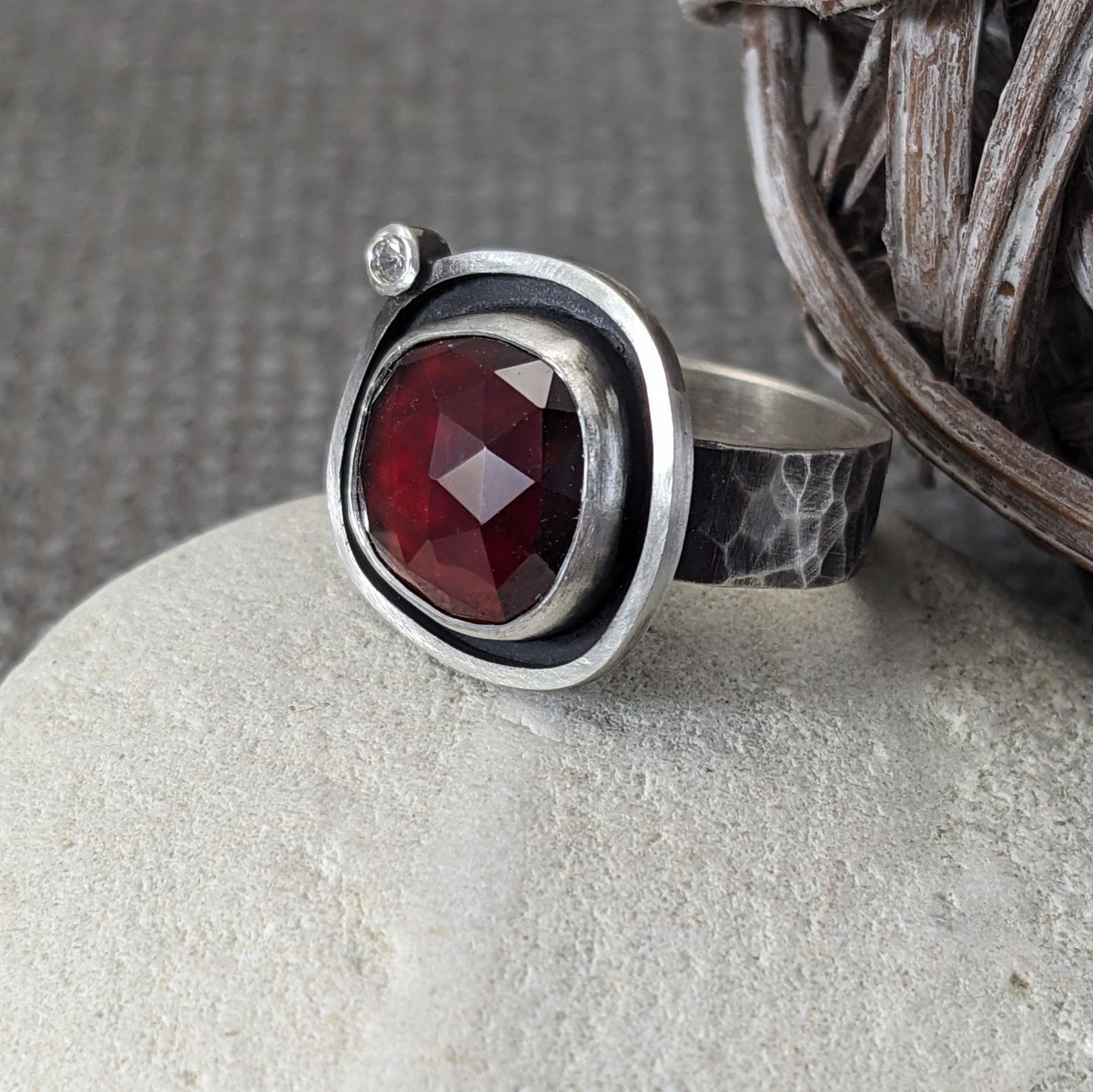 Garnet and Cubic Zirconia Ring