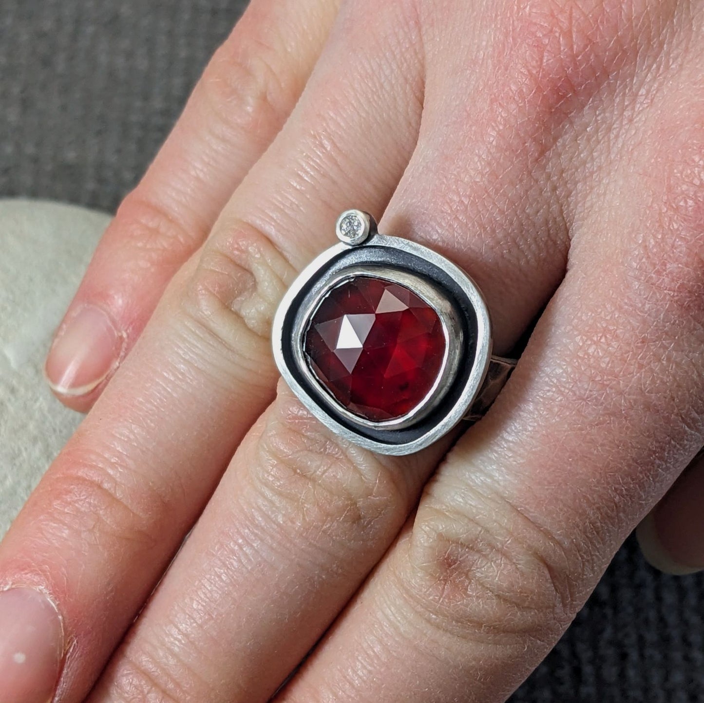 Garnet and Cubic Zirconia Ring