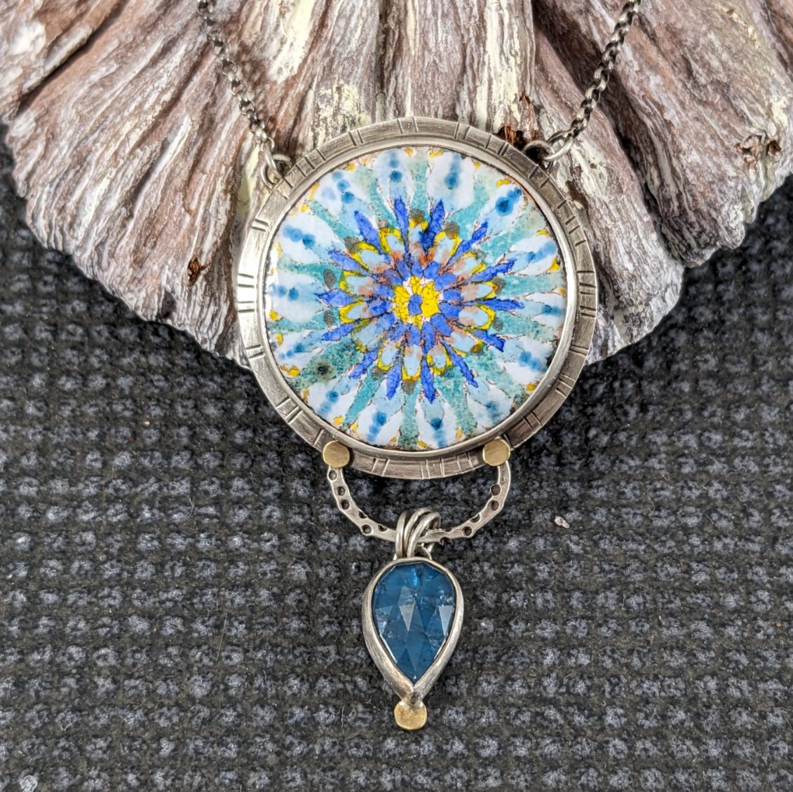 Enamel Mandala and Teal Kyanite with 18k Gold