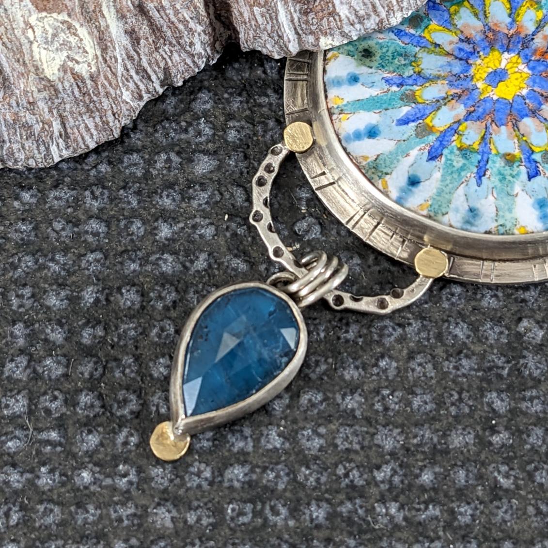 Enamel Mandala and Teal Kyanite with 18k Gold