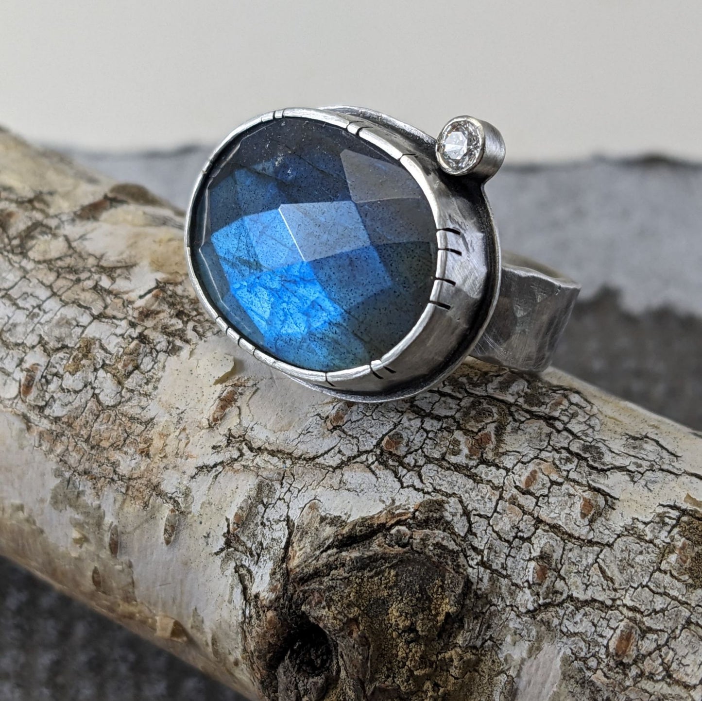Labradorite and Cubic Zirconia Ring
