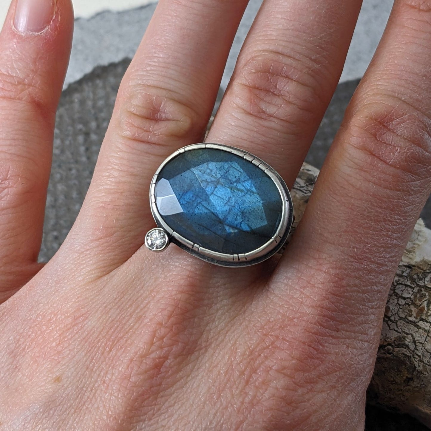 Labradorite and Cubic Zirconia Ring