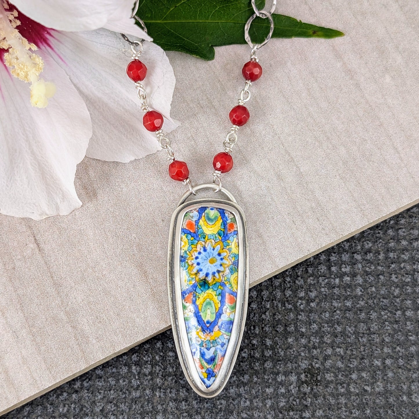 Enamel Mandala with Faceted Coral Beads