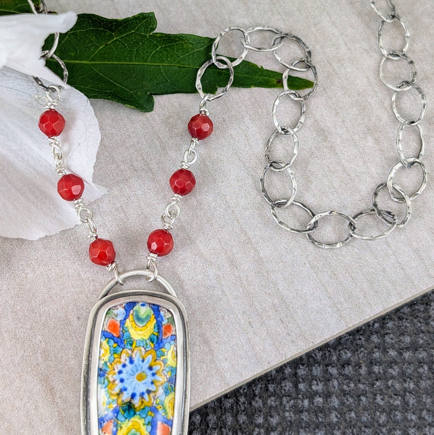 Enamel Mandala with Faceted Coral Beads