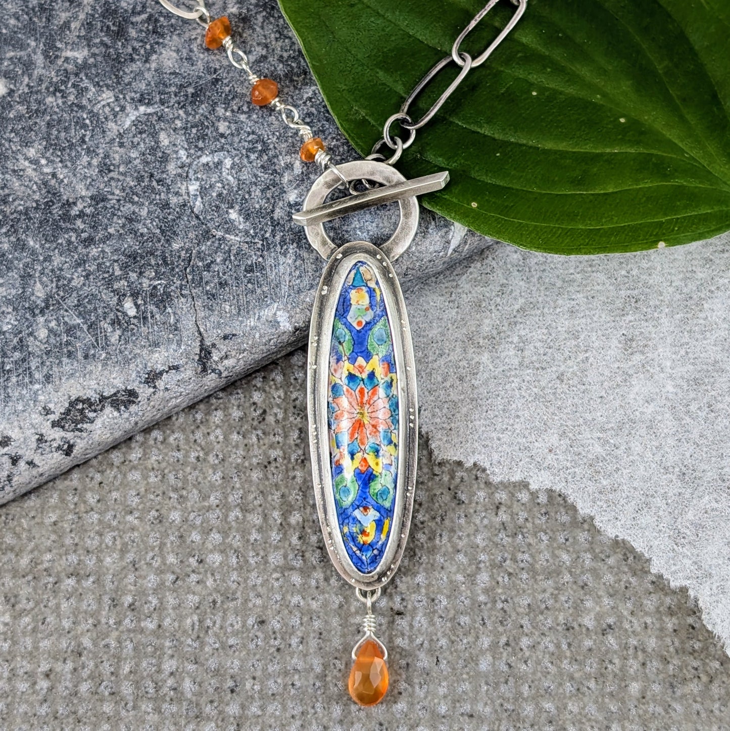 Enamel Mandala with Carnelian Beads