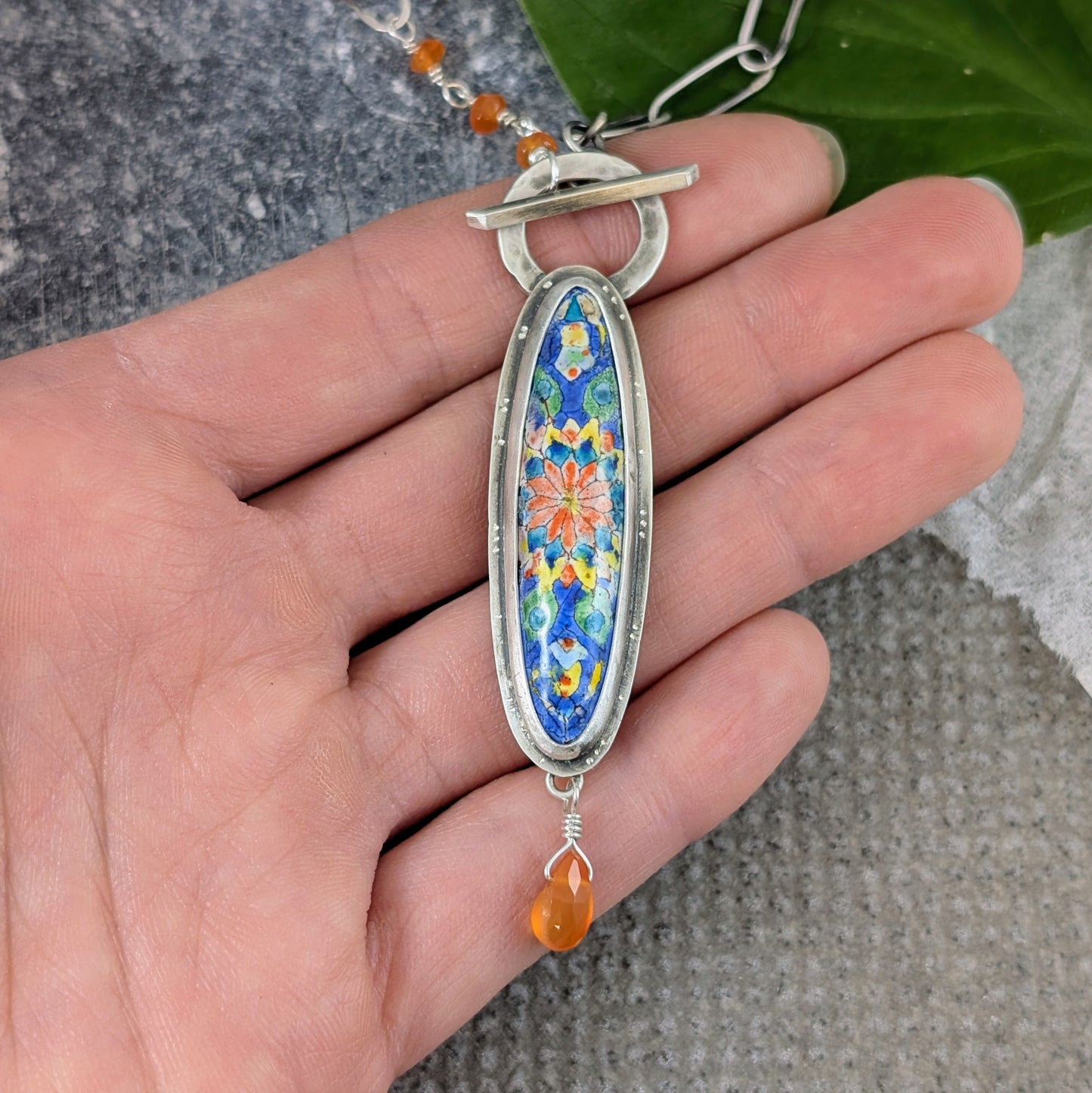 Enamel Mandala with Carnelian Beads