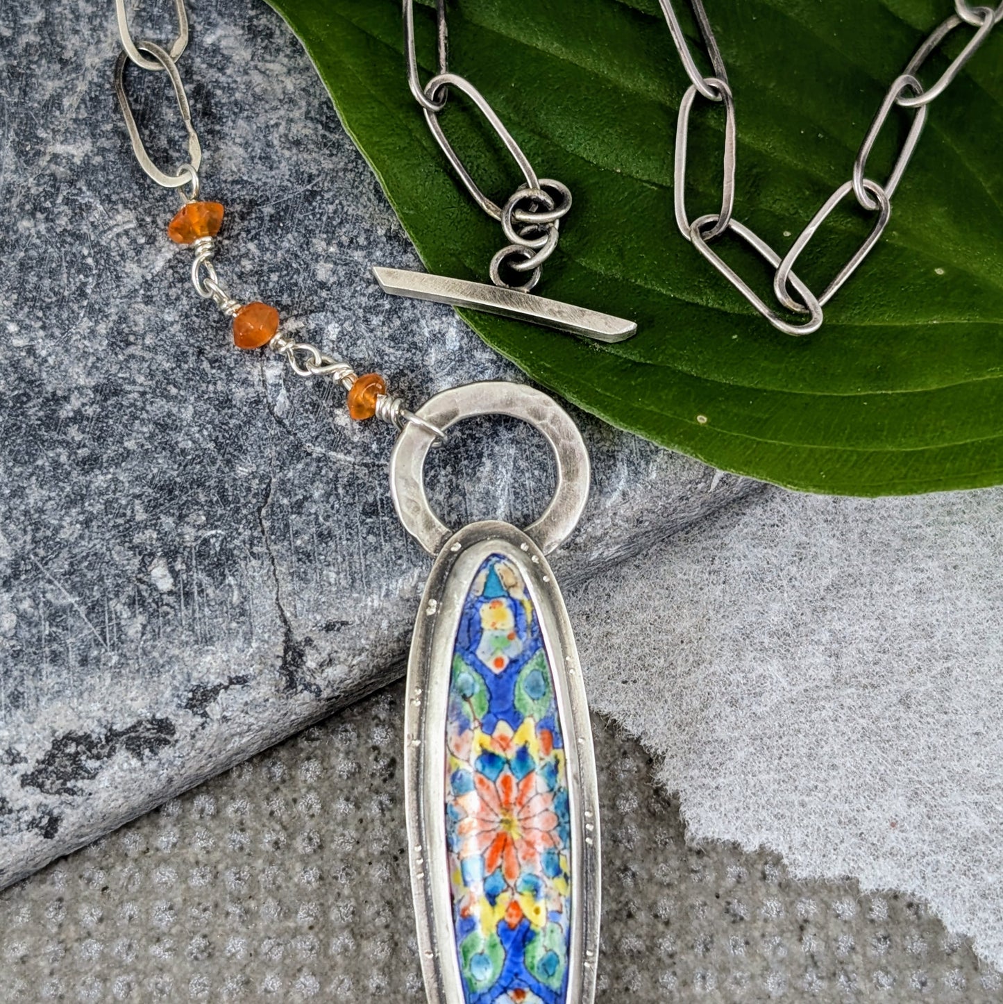 Enamel Mandala with Carnelian Beads