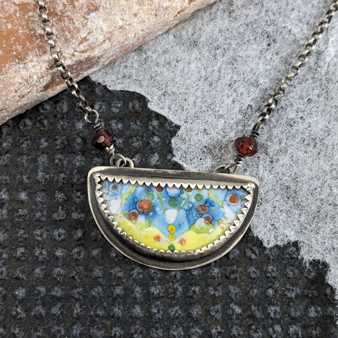 Enamel Mandala with Garnet Beads