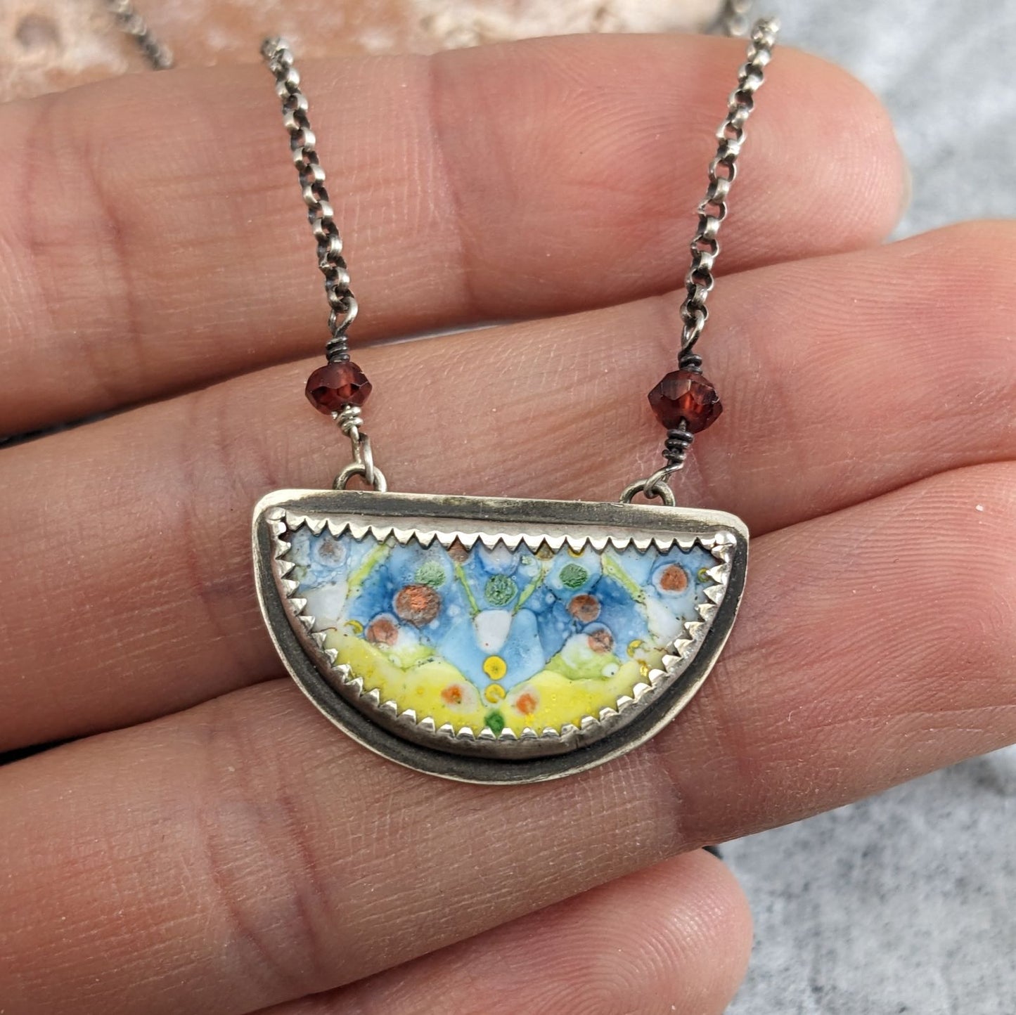 Enamel Mandala with Garnet Beads