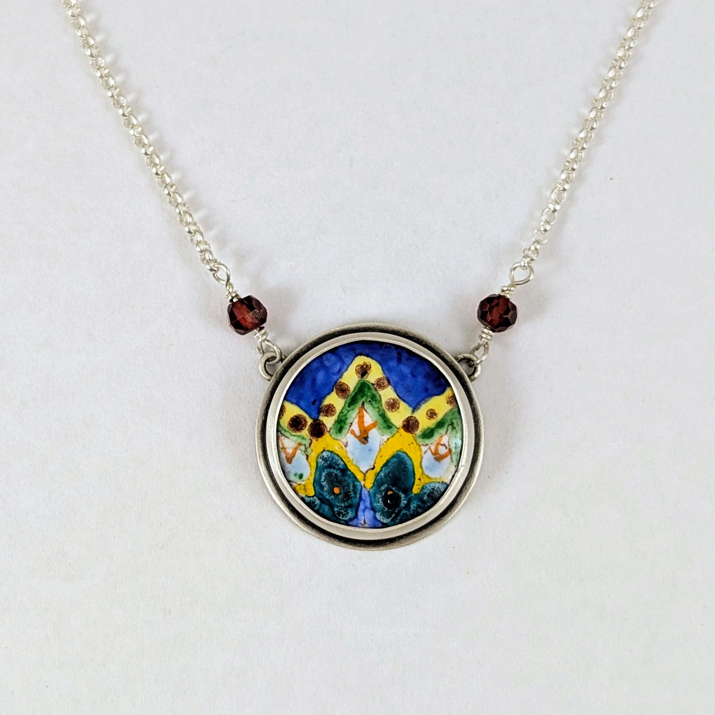 Enamel Mandala with Garnet Beads