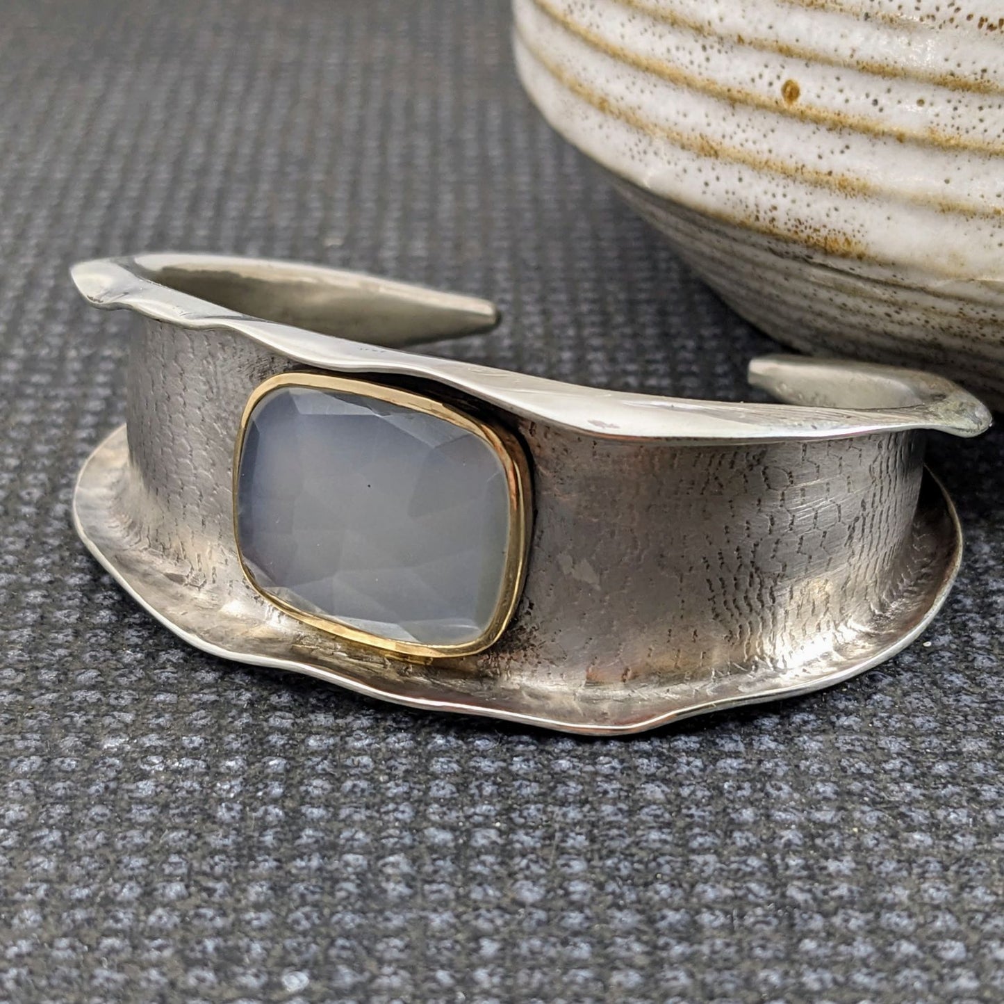 Moonstone Cuff with 14k Gold Bezel