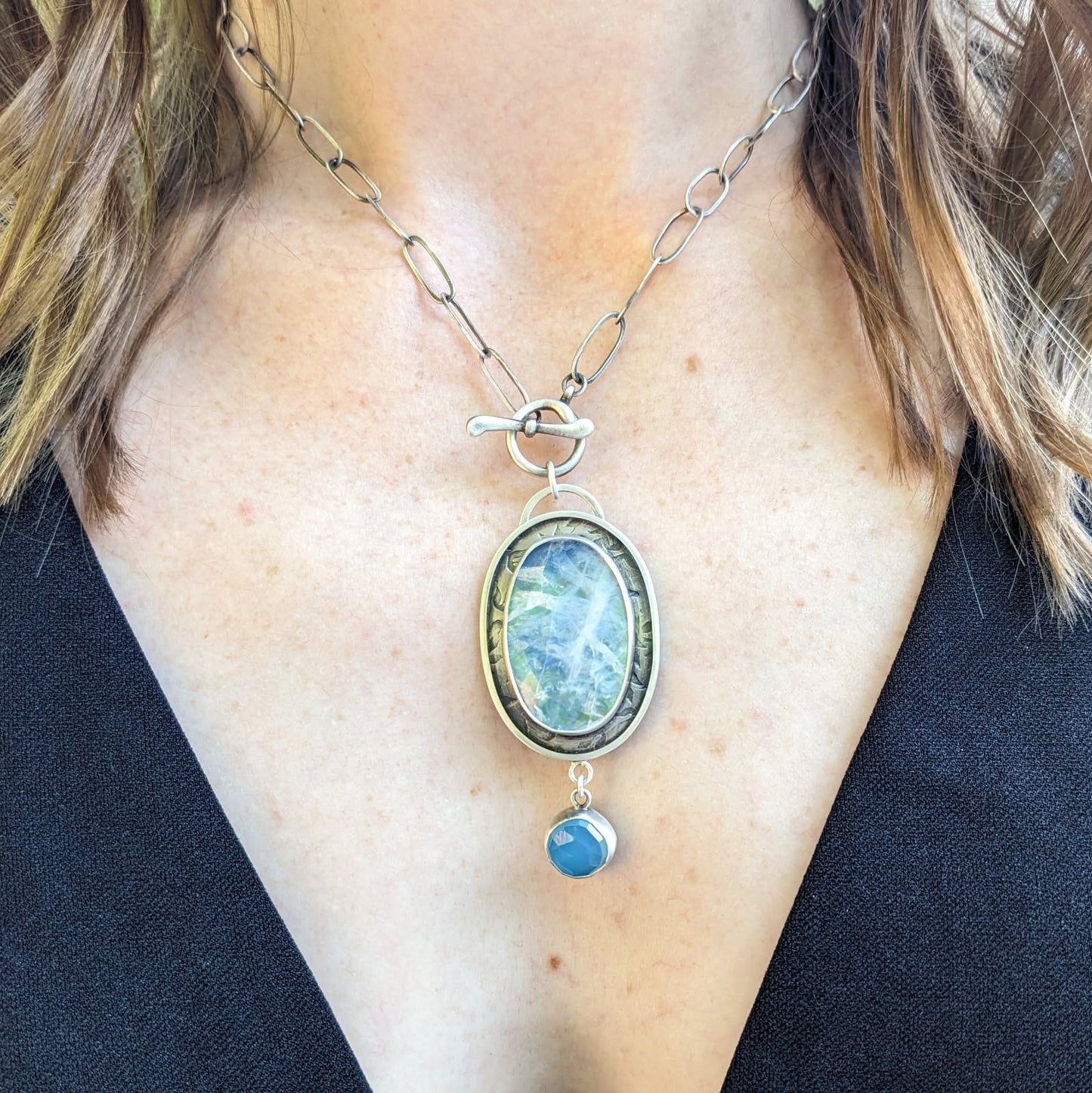 Moonstone and Caribbean Chalcedony Necklace