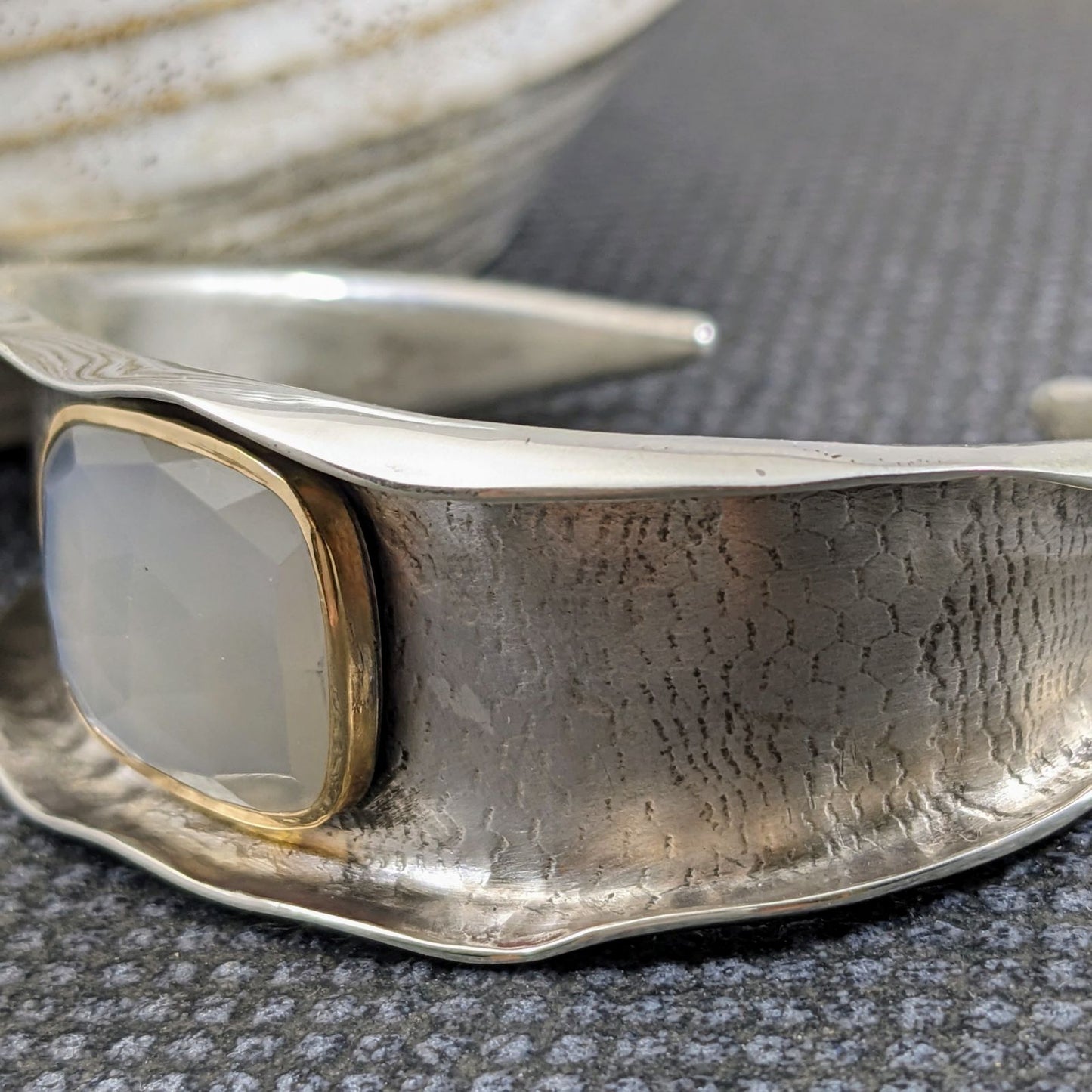 Moonstone Cuff with 14k Gold Bezel