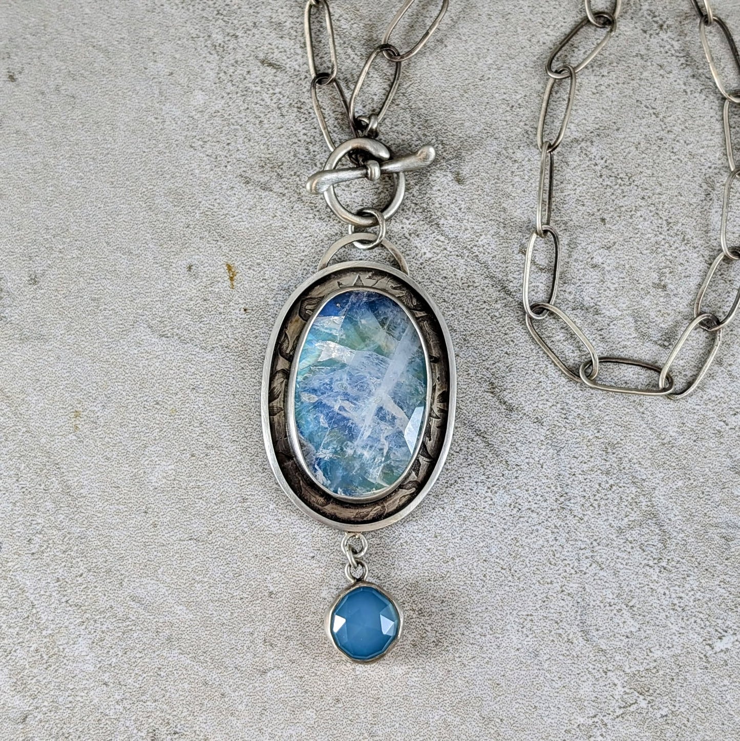 Moonstone and Caribbean Chalcedony Necklace