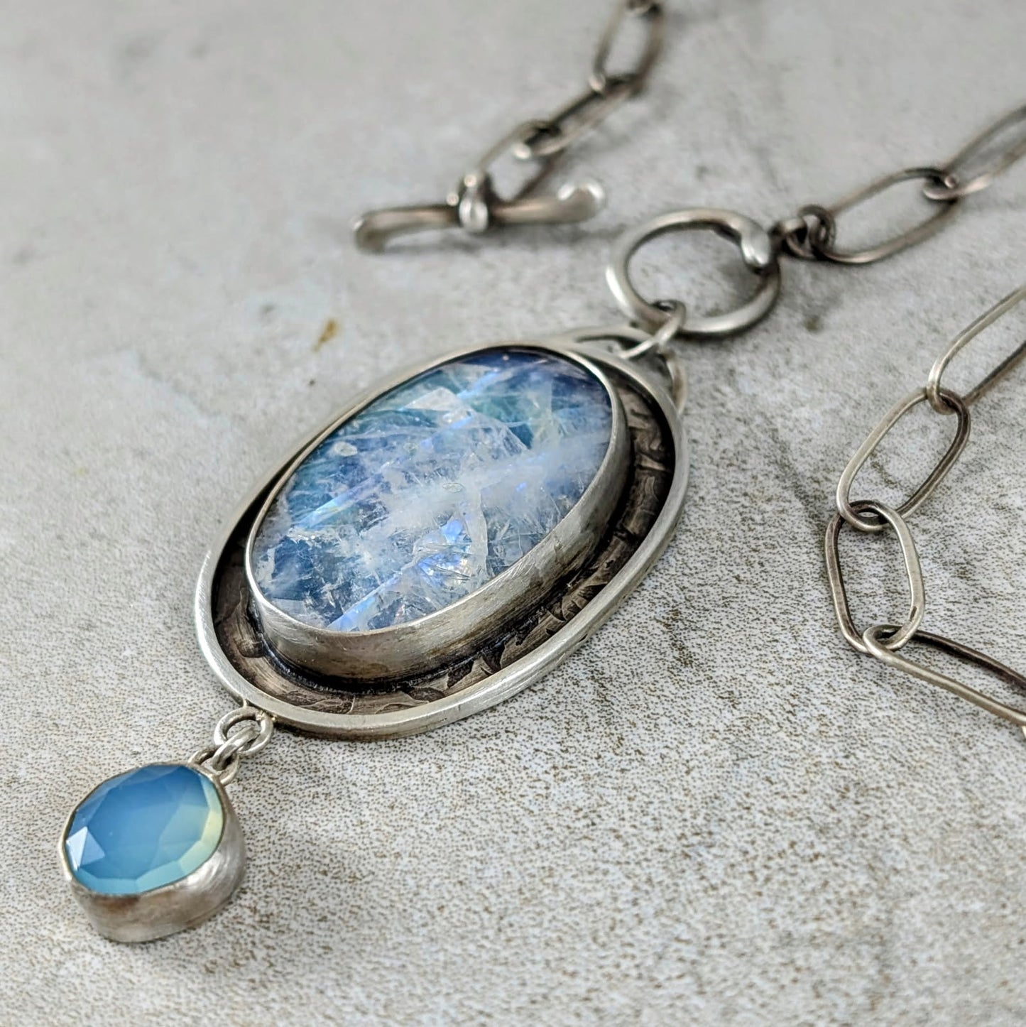 Moonstone and Caribbean Chalcedony Necklace