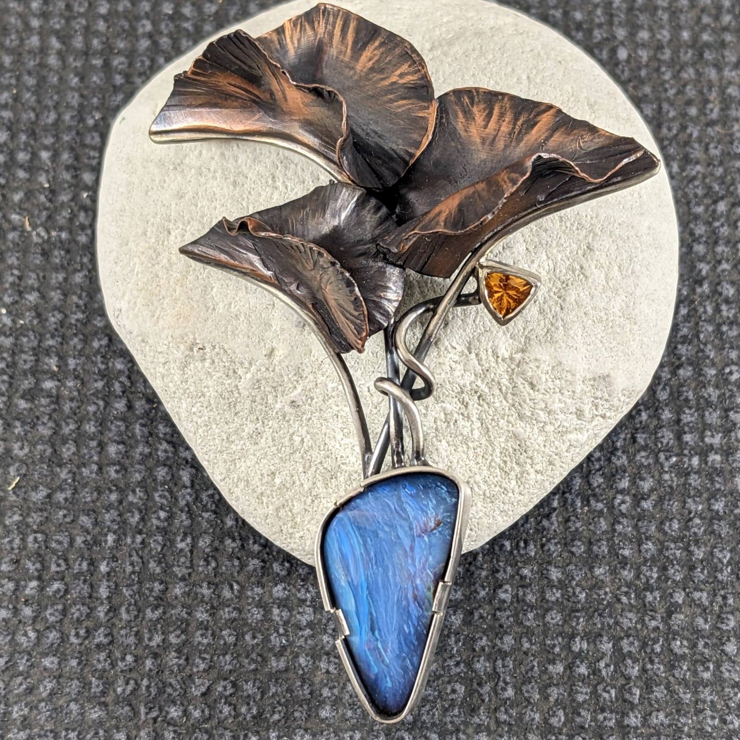 Boulder Opal and Spessartite Garnet Pendant