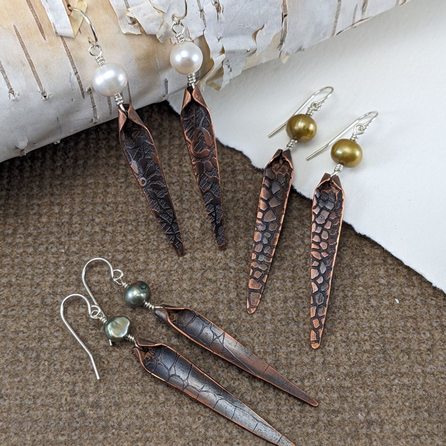 Freshwater Pearl and Copper Earrings