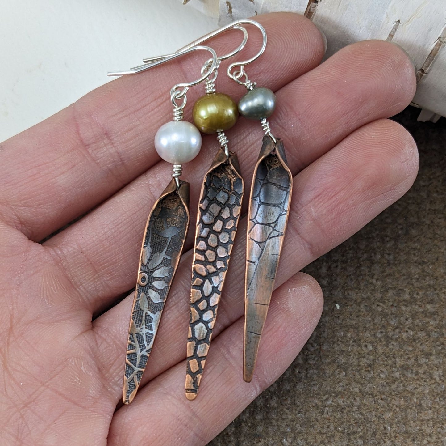 Freshwater Pearl and Copper Earrings