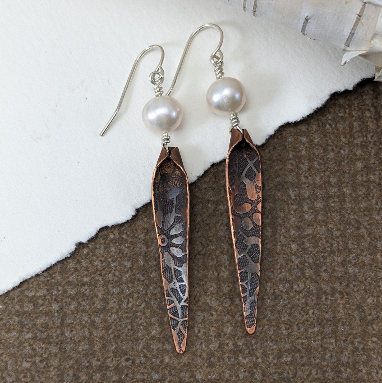 Freshwater Pearl and Copper Earrings