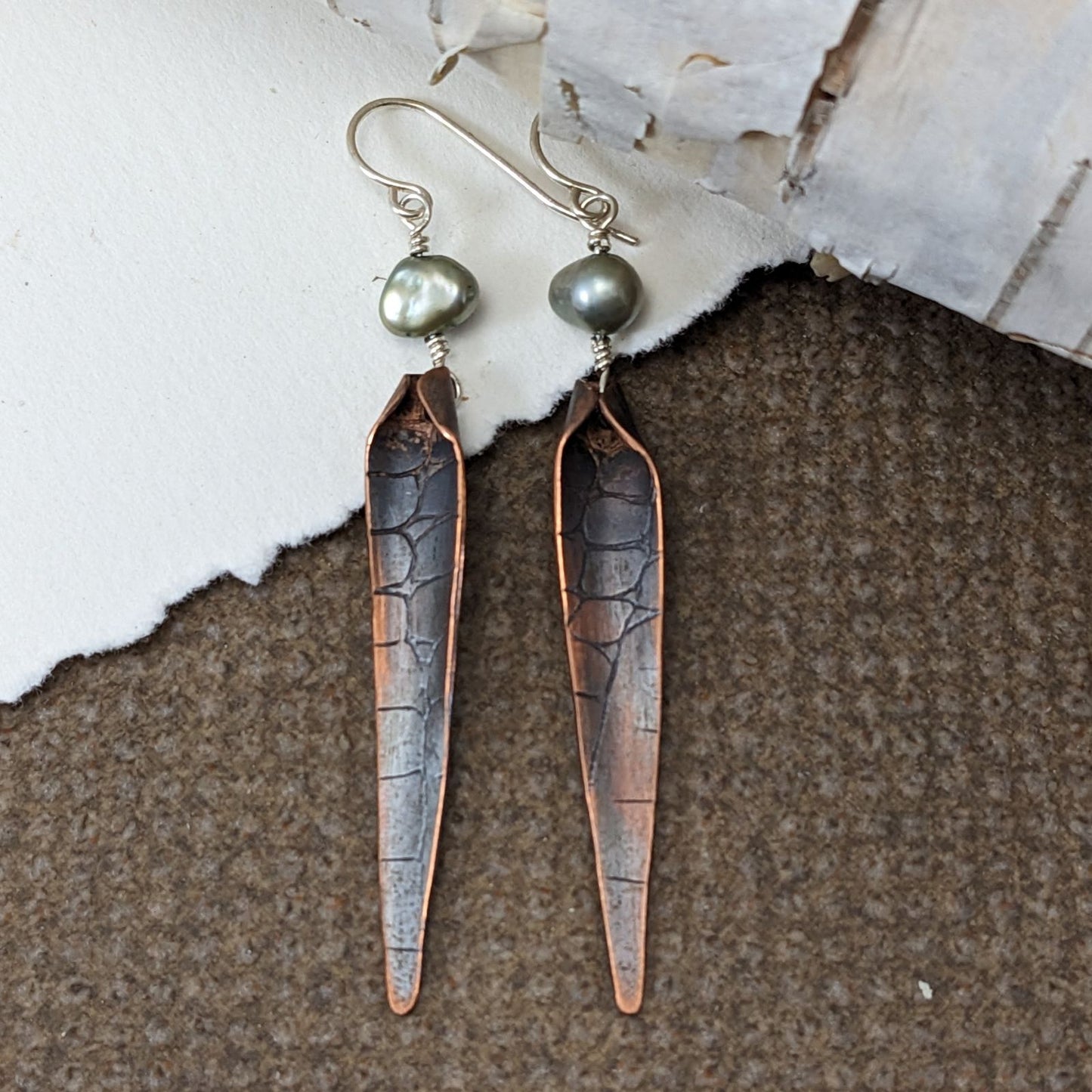 Freshwater Pearl and Copper Earrings