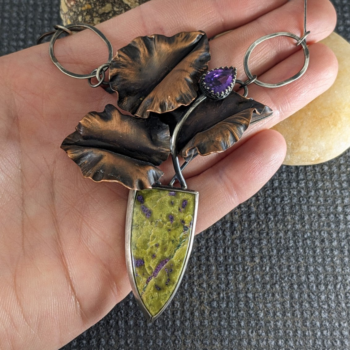 Serpentine Stichtite and Amethyst Necklace