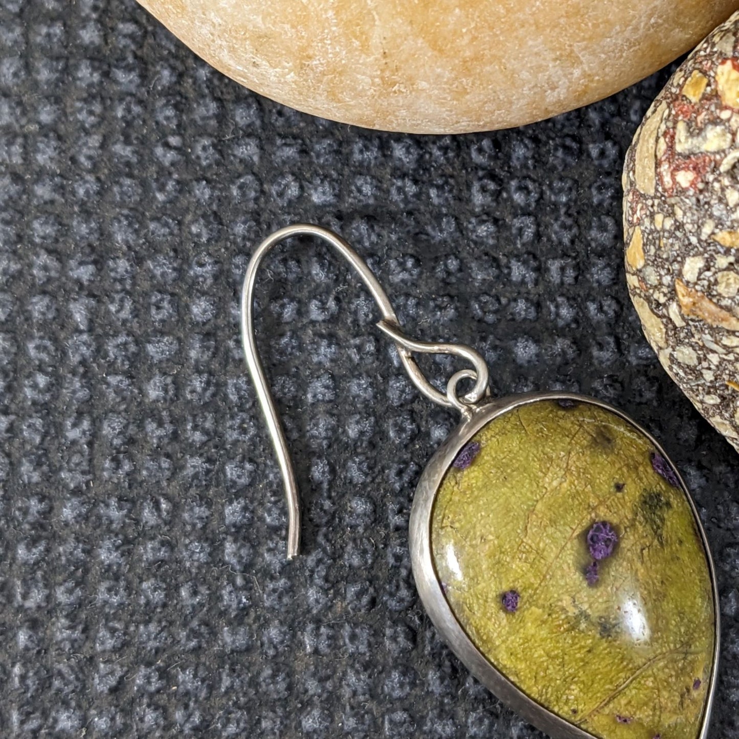 Stichtite in Serpentine and Amethyst Earrings