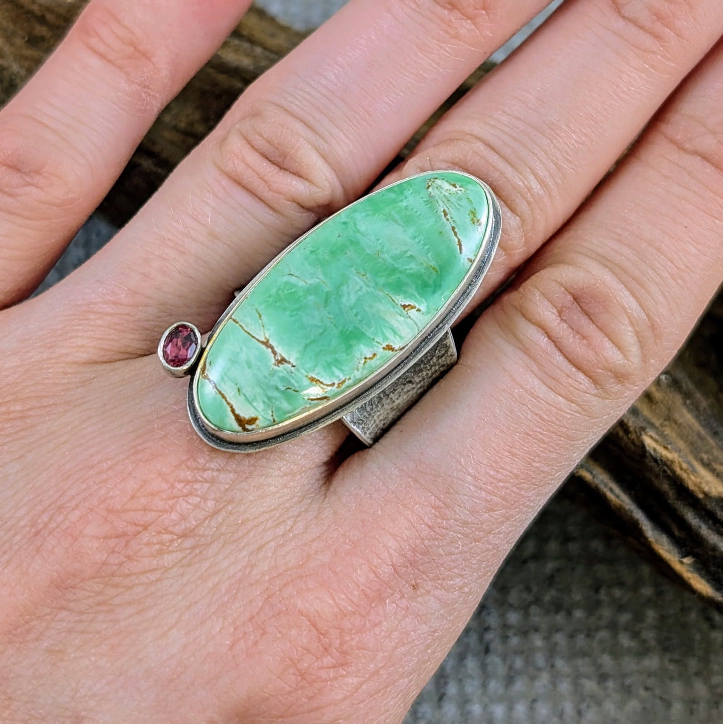 Variscite and Garnet Ring
