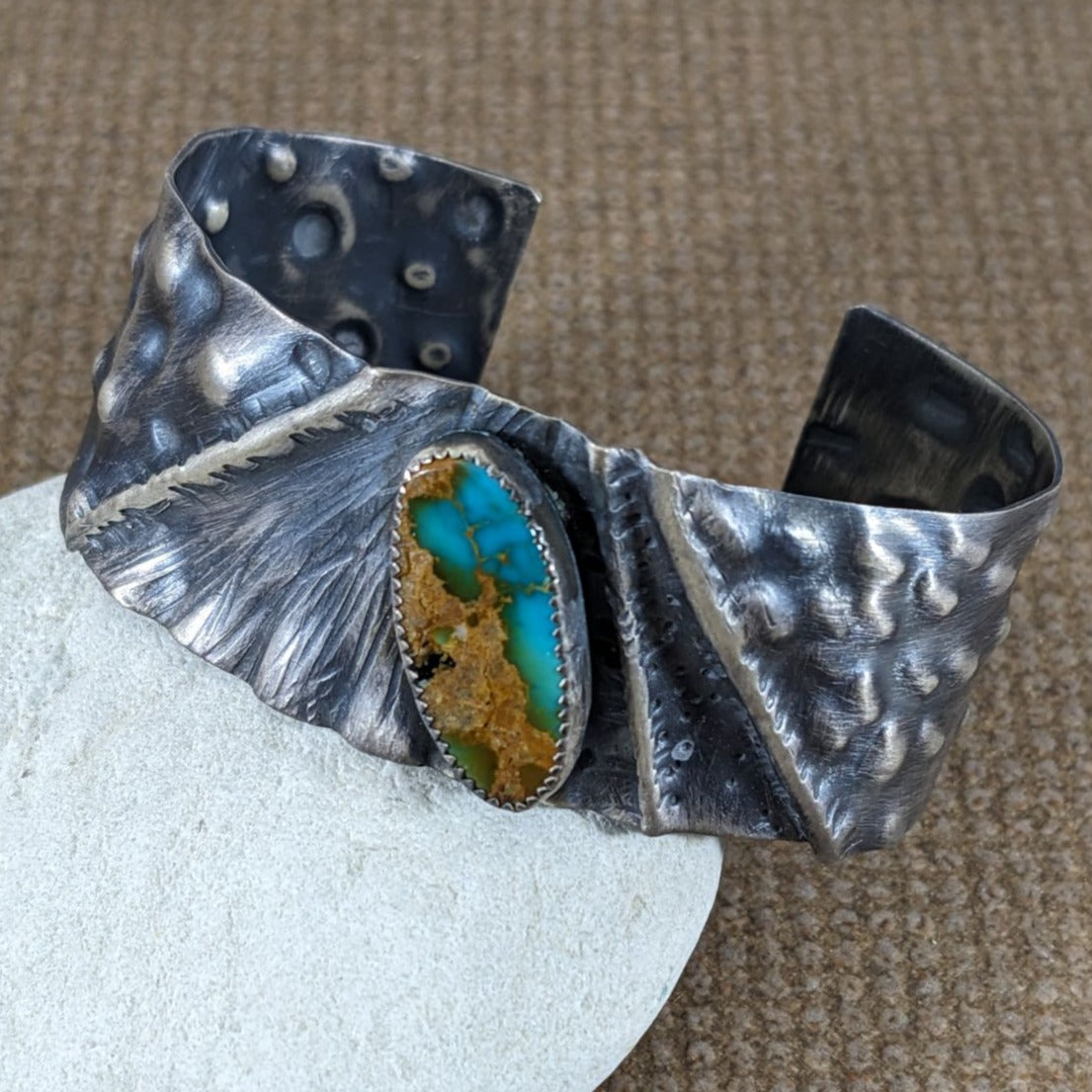 Fold Form Sterling Silver Cuff with Turquoise