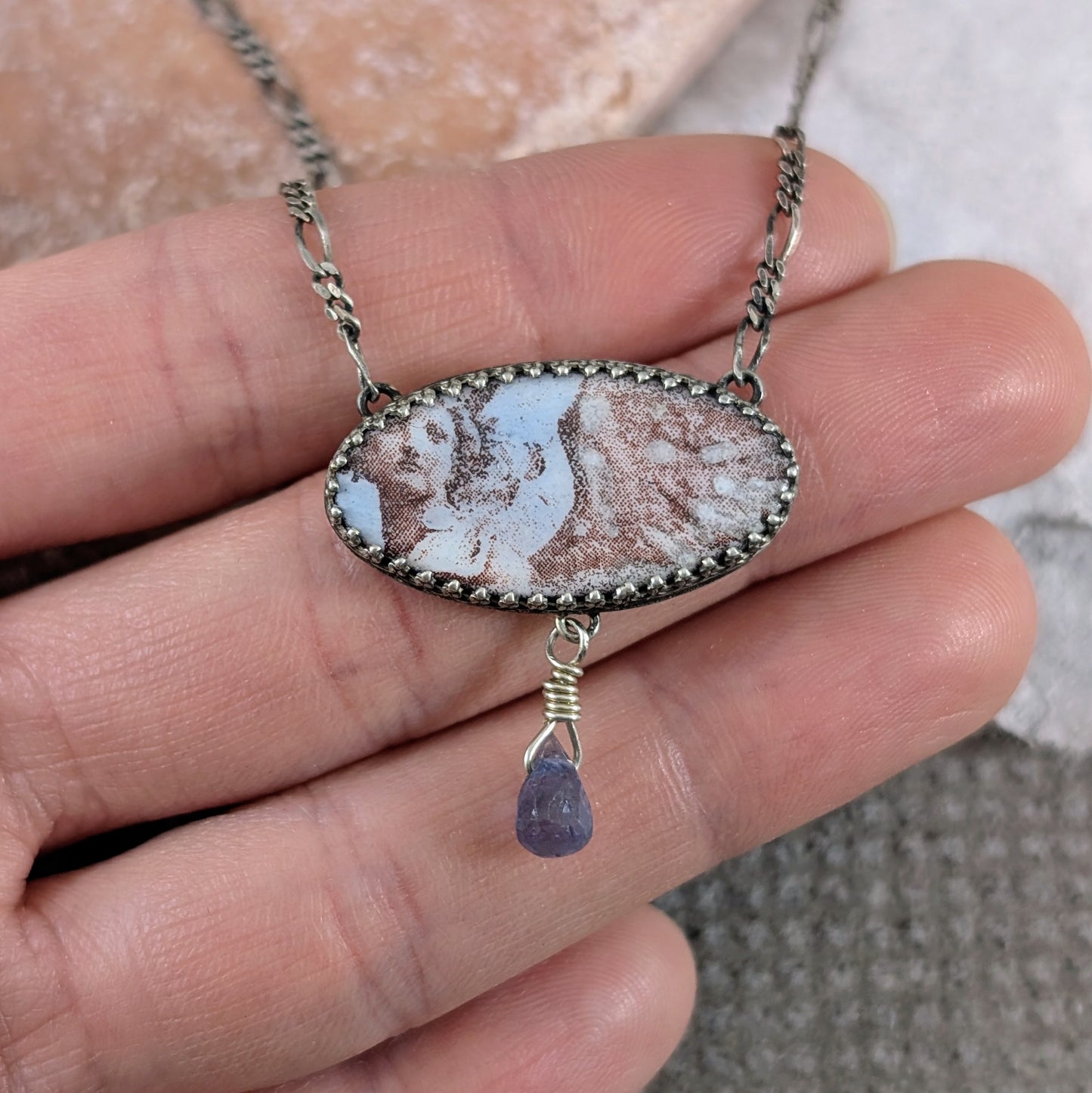 Enamel Angel & Iolite Necklace