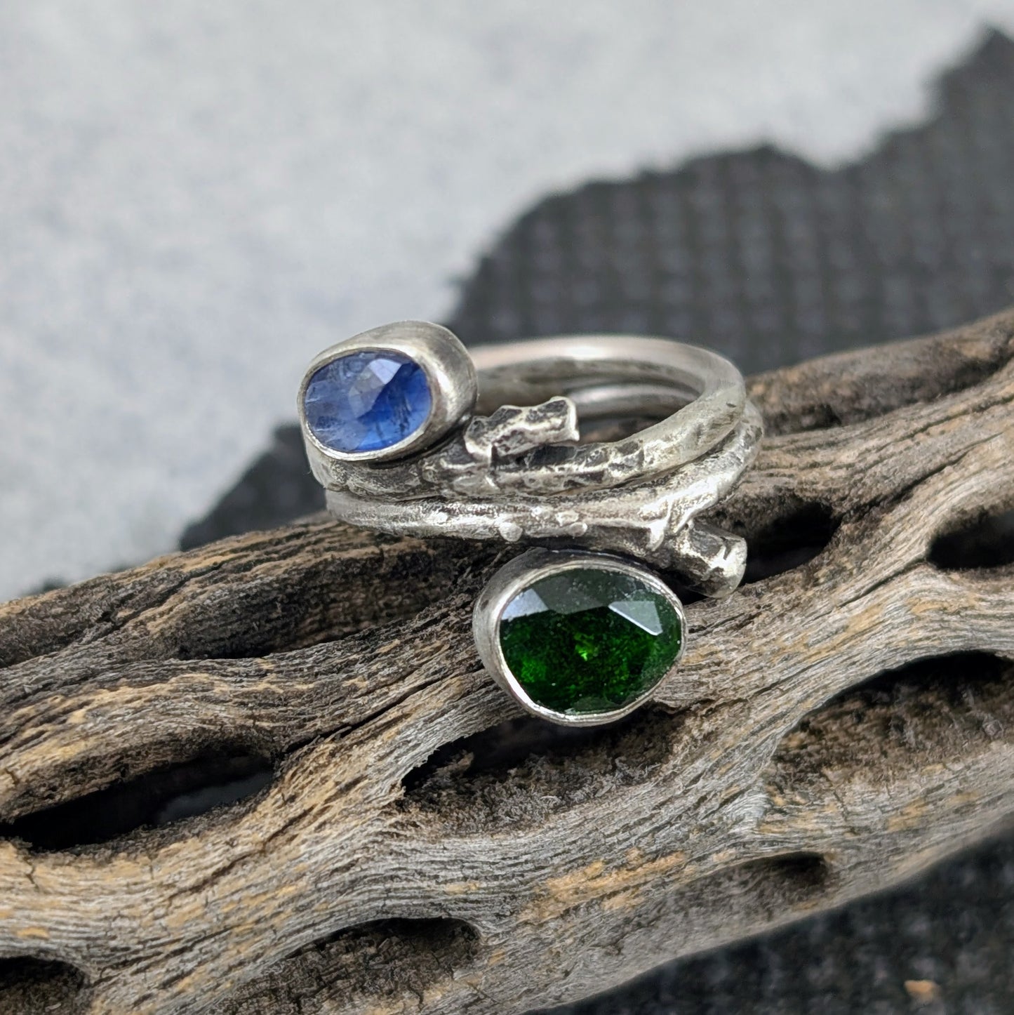 Kyanite and Chrome Diopside Birch Branch Stackable Set