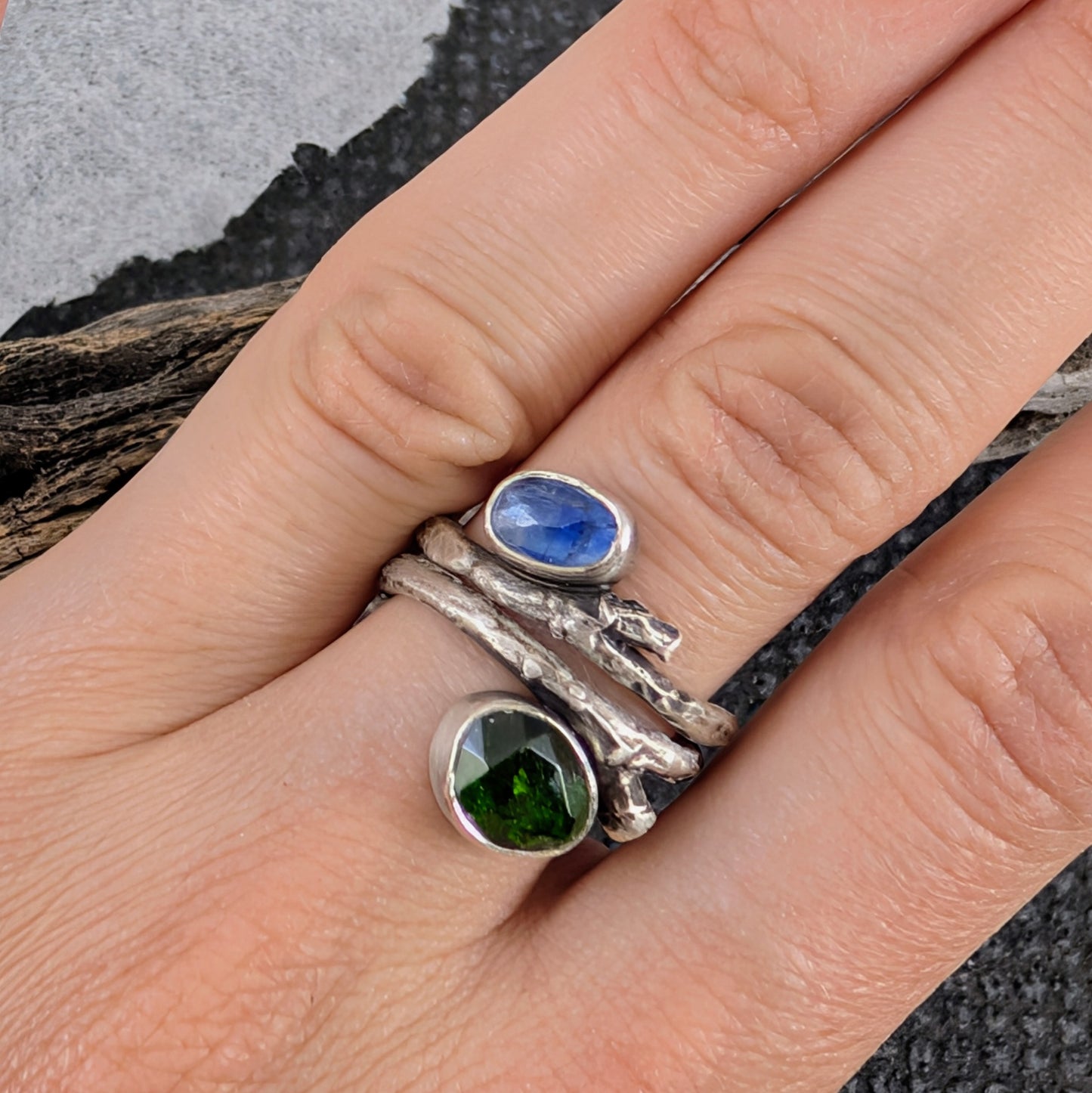 Kyanite and Chrome Diopside Birch Branch Stackable Set