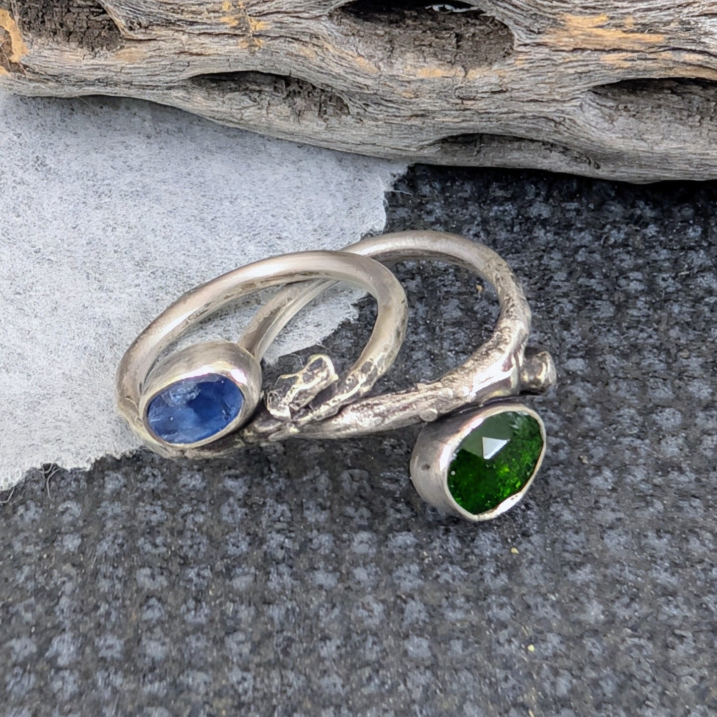 Kyanite and Chrome Diopside Birch Branch Stackable Set