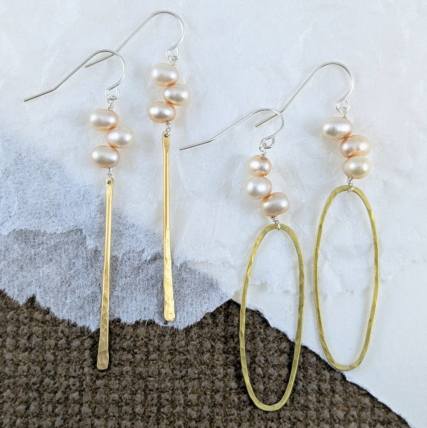 Freshwater Pearl and Brass Earrings