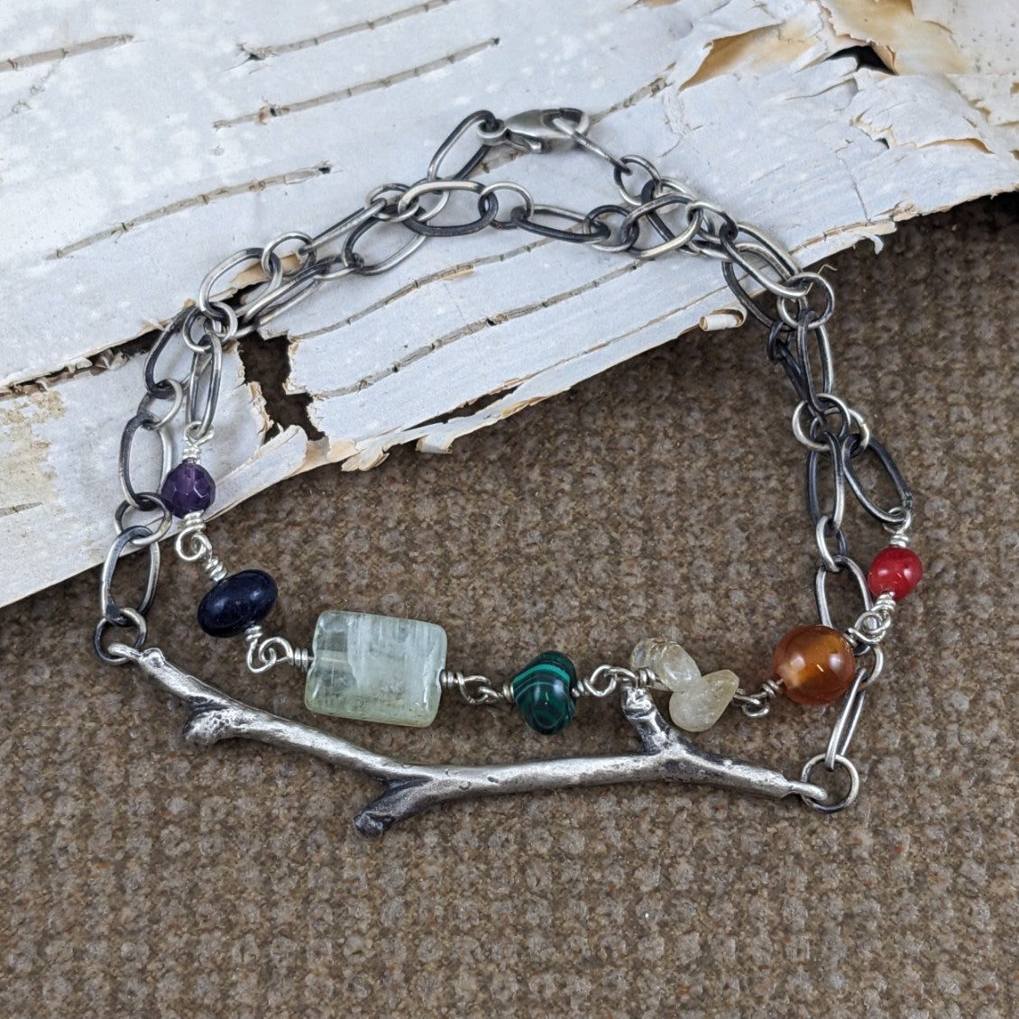 Chakra and Birch Branch Double Wrap Bracelet