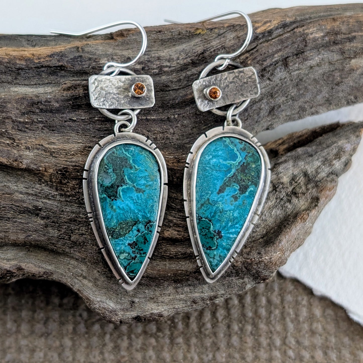 Chrysocolla and Garnet Earrings
