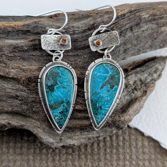 Chrysocolla and Garnet Earrings