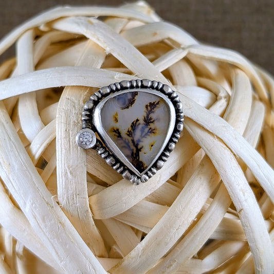Dendritic Agate and Cubic Zirconia Ring